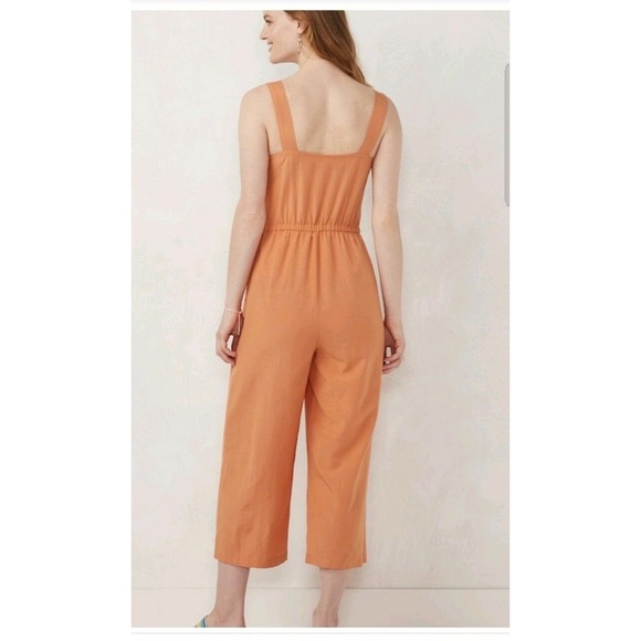 LC LAUREN CONRAD Jumpsuit Square Neck Bohemian Wide Leg Peach Sizes L XXL - Picture 5 of 10